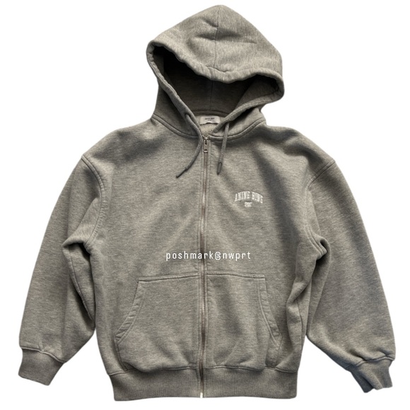 Anine Bing Zane Hoodie Zip Up Sweatshirt Jacket Heather Grey White XXS XS - Picture 6 of 14
